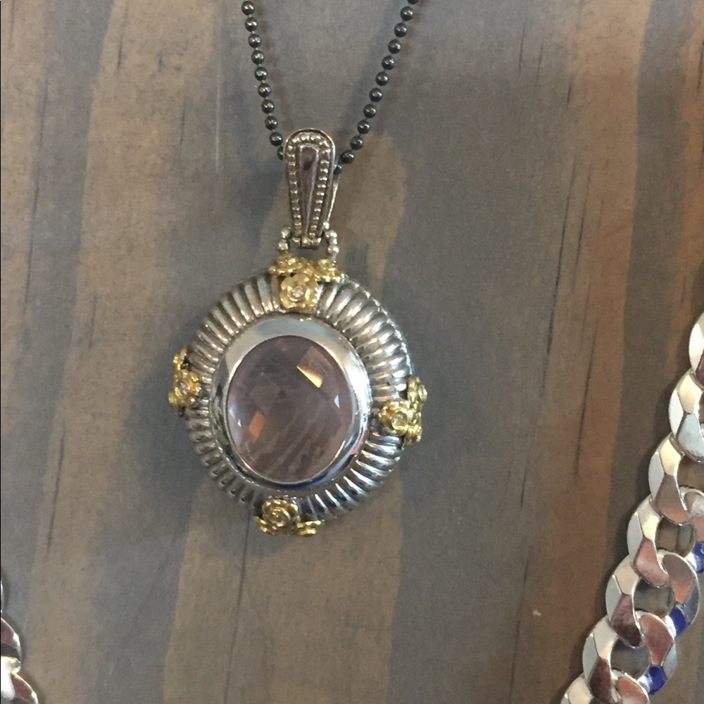 Estate Enhancer Pendant silver/gold  Rose Quartz